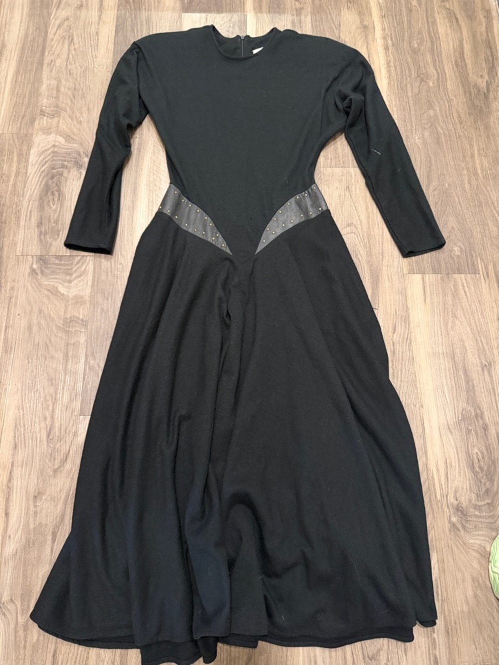 ✨ Vintage 90s Black Dress Leather Studded Waist Shoulder Pads Avant Garde